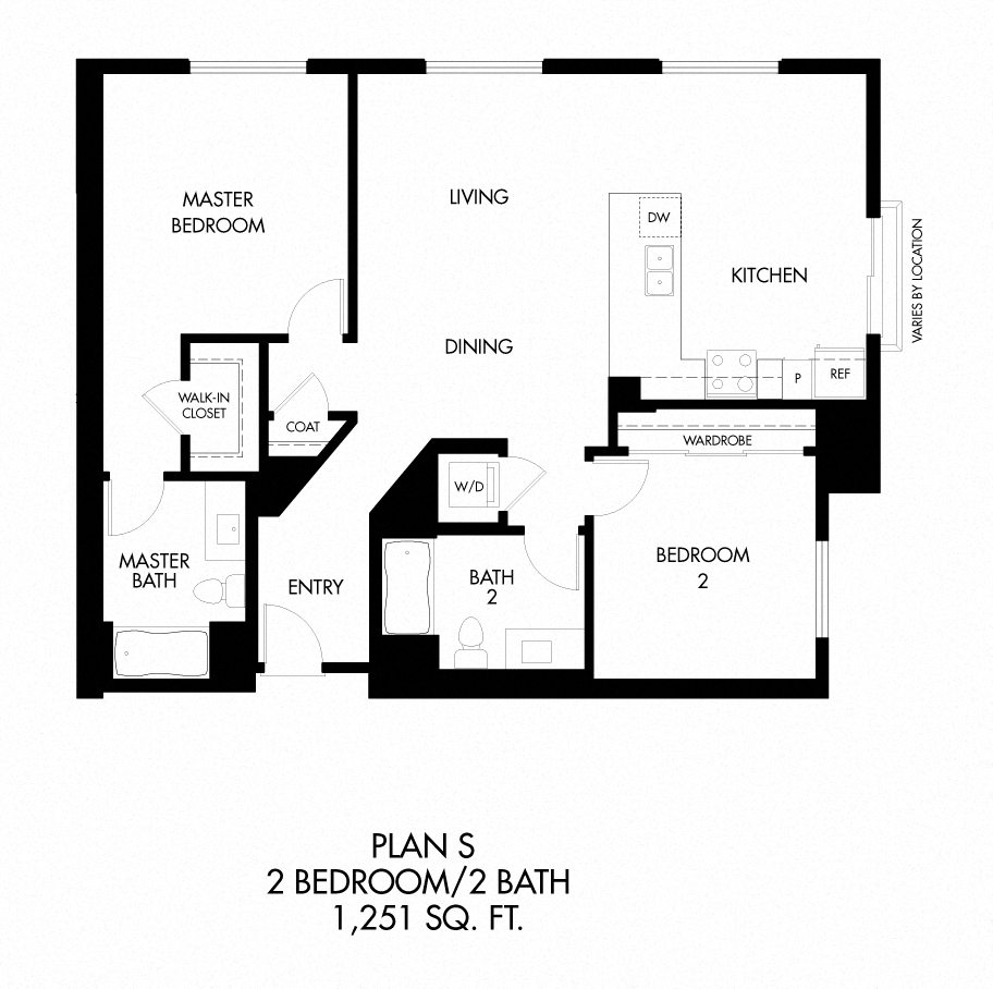 Floor plan for 2 beds, 2 baths, 1251 sqft